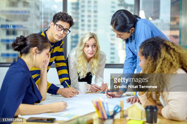 business teamwork meeting around table. business people working planning start up new product launch. - sales kick off stock pictures, royalty-free photos & images
