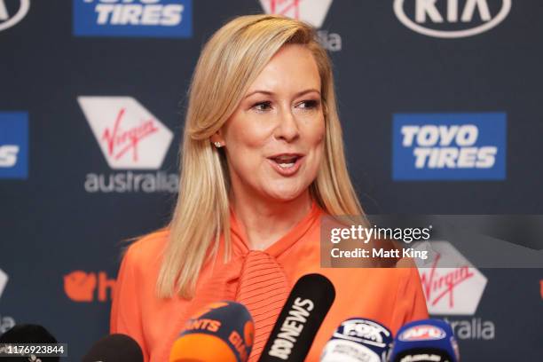 Melissa Doyle speaks to the media during a Greater Western Sydney Giants media opportunity at The Star on September 25, 2019 in Sydney, Australia.