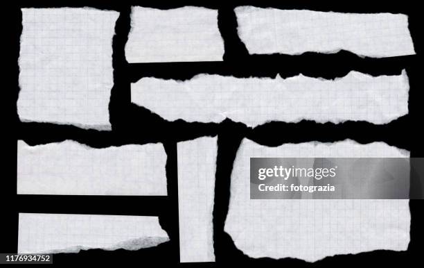 torn math paper isolated on black - torn paper set stockfoto's en -beelden