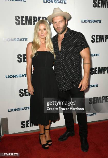 Actor Jai Courtney and Mecki Dent attend a Special Screening Of Lionsgate's "Semper Fi" at ArcLight Hollywood on September 24, 2019 in Hollywood,...