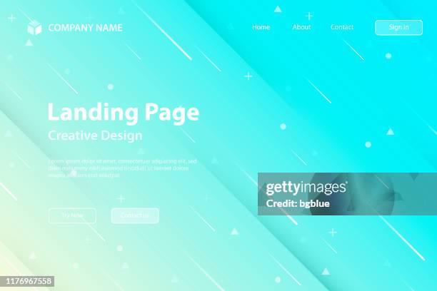 stockillustraties, clipart, cartoons en iconen met landing page template-abstract ontwerp met geometrische vormen-trendy blauwe gradiënt - meteorenregen