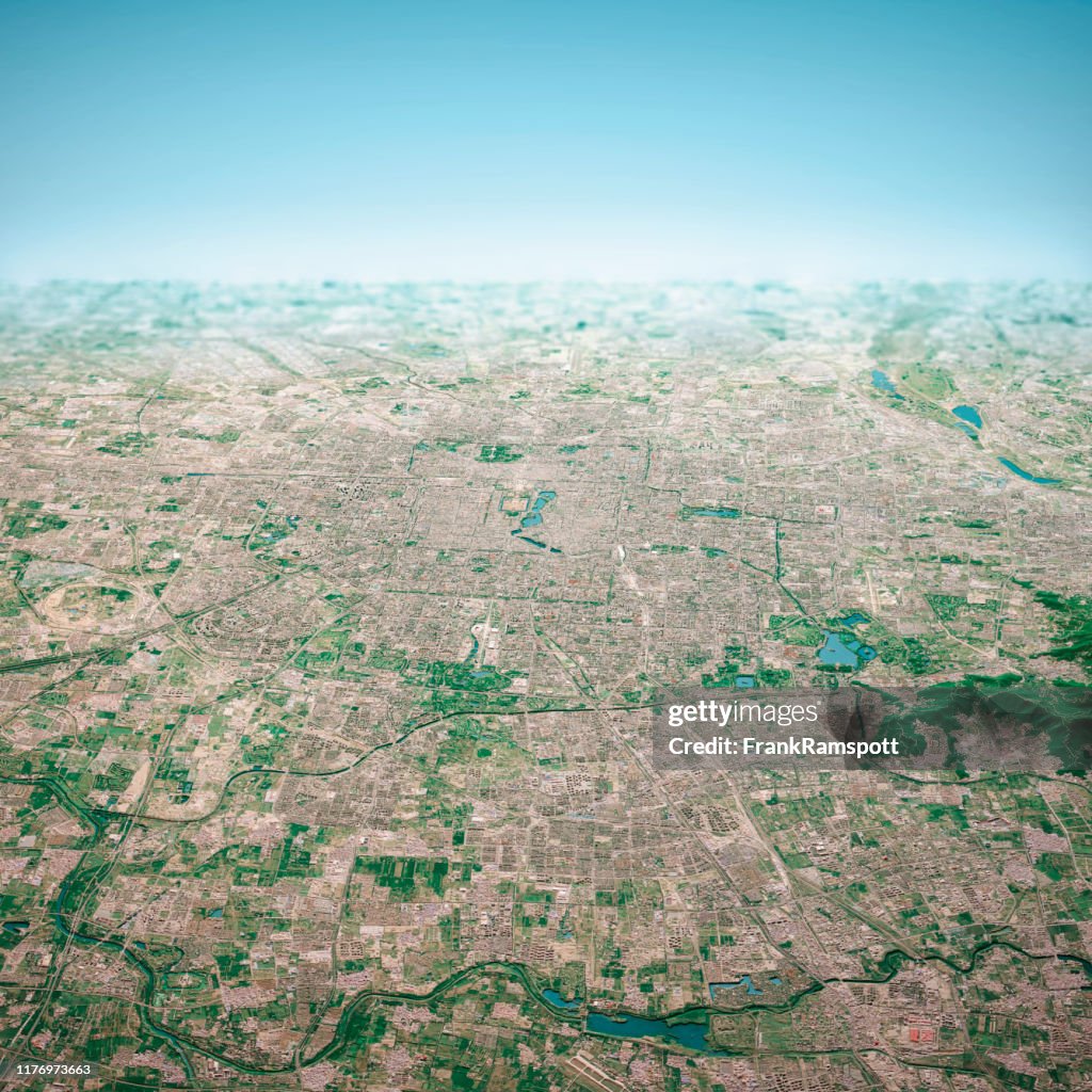 Beijing City 3D Render Aerial Horizon View aus dem Norden Aug 2019