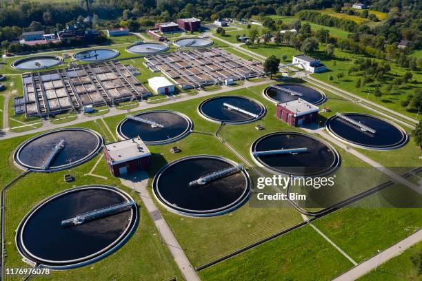 water purification plant from above - water treatment stock pictures, royalty-free photos & images