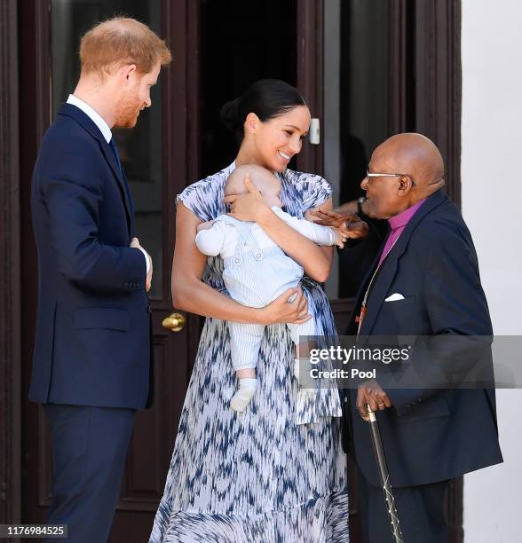 Prince Harry, Duke of Sussex, Meghan, Duchess of Sussex and their baby son Archie Mountbatten-Windsor meet Archbishop Desmond Tutu and his daughter...