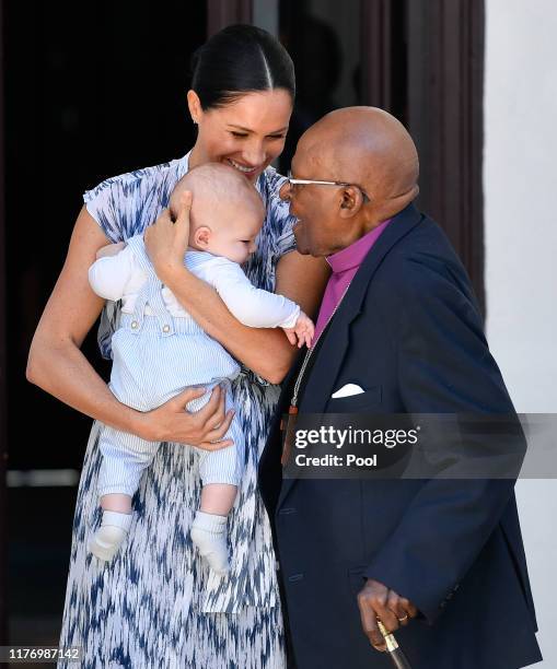 Prince Harry, Duke of Sussex, Meghan, Duchess of Sussex and their baby son Archie Mountbatten-Windsor meet Archbishop Desmond Tutu and his daughter...