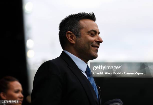 Leeds United owner Andrea Radrizzani in the dug out area before the game during the Sky Bet Championship match between Leeds United and Birmingham...