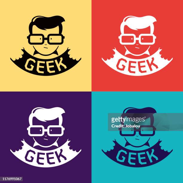 geeks and nerds vector set brand with four option colours - eyewear logo stock illustrations
