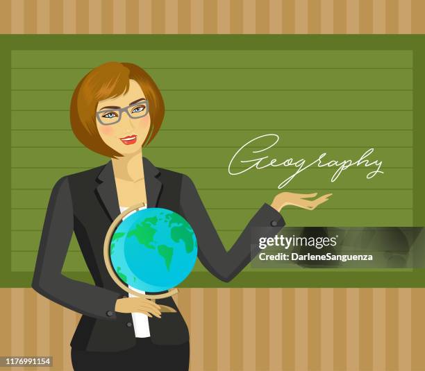 beautiful teacher holding a globe - asian professor stock illustrations