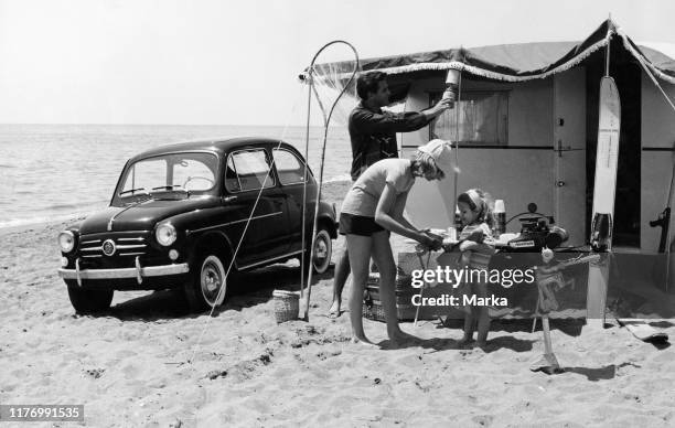 Camping on the beach. 1960.