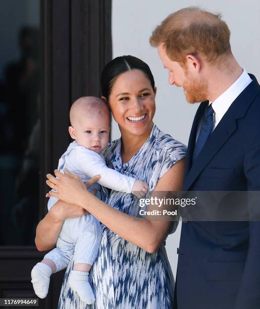 Prince Harry, Duke of Sussex, Meghan, Duchess of Sussex and their baby son Archie Mountbatten-Windsor meet Archbishop Desmond Tutu and his daughter...