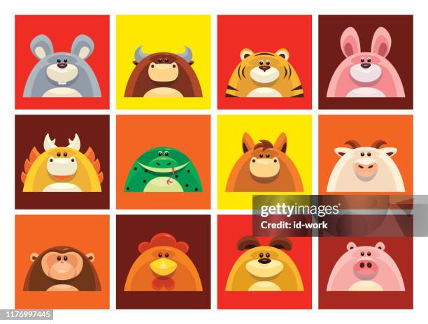 chinese zodiac animals icons - year of the ox stock illustrations