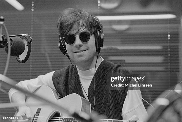 Photo of English singer and musician Ian McCulloch from Echo And the Bunnymen posed in a recording studio in the Netherlands in 1992.