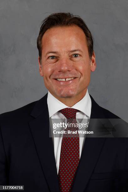 U2013 SEPTEMBER 18: Martin Gelinas of the Calgary Flames poses for his official headshot for the 2019-2020 season on September 18, 2019 at the...