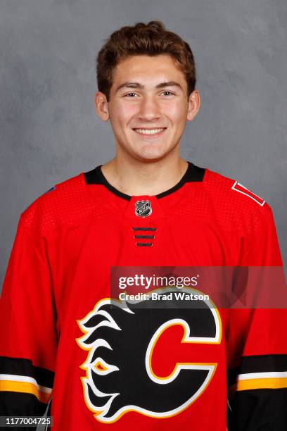 U2013 JULY 3: Joshua Nodler of the Calgary Flames poses for his official headshot for the 2019-2020 season on July 3, 2019 at the WinSport Markin...