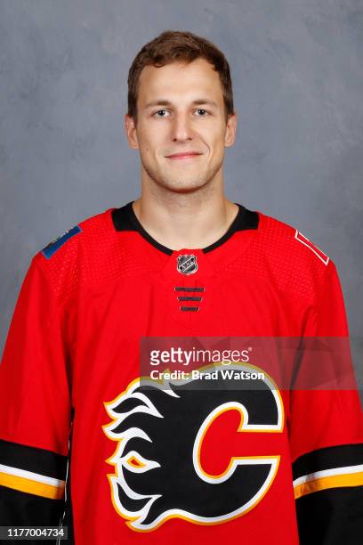 U2013 JULY 3: Alexander Yelesin of the Calgary Flames poses for his official headshot for the 2019-2020 season on July 3, 2019 at the WinSport Markin...