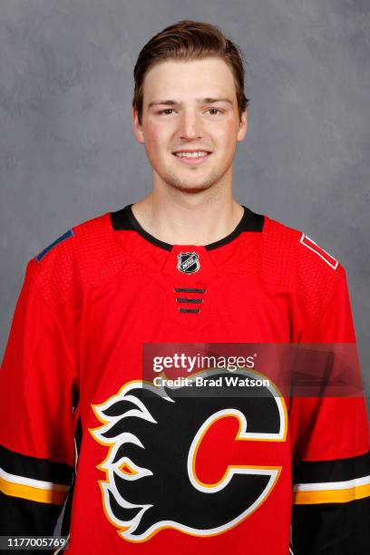 U2013 JULY 3: Luke Philp of the Calgary Flames poses for his official headshot for the 2019-2020 season on July 3, 2019 at the WinSport Markin...