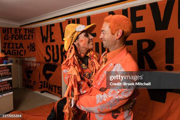 Giants fans Kath and Seb Dell'Orefice prepare for Saturday's 2019 AFL Grand Final on September 25, 2019 in Sydney, Australia. Kath and Seb have been...