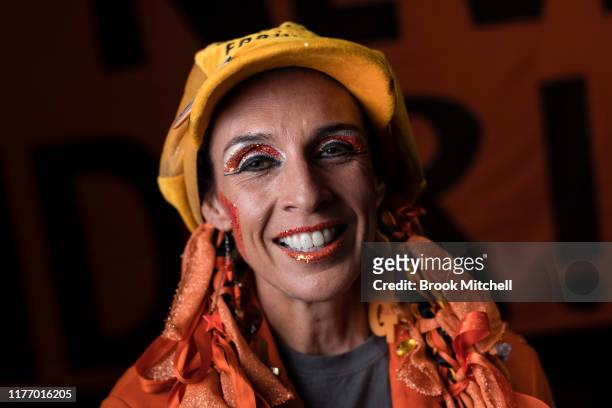 Giants fan Kath Dell'Orefice poses for a photo at her home in Sydney's West before Saturday's 2019 AFL Grand Final on September 25, 2019 in Sydney,...