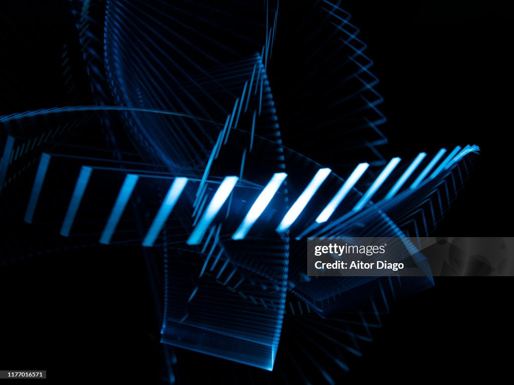 Lines forming a futuristic structure in 3D.