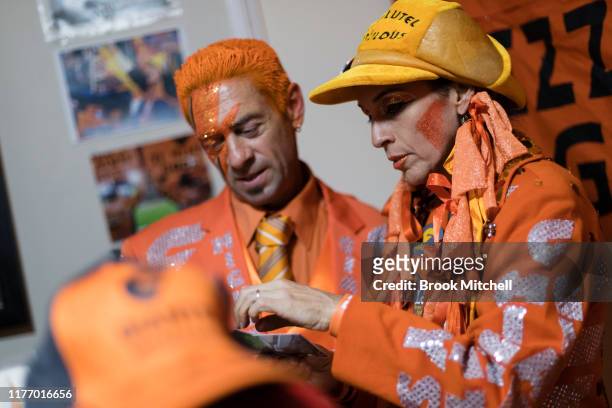 Giants fans Kath and Seb Dell'Orefice prepare for Saturday's 2019 AFL Grand Final on September 25, 2019 in Sydney, Australia. Kath and Seb have been...