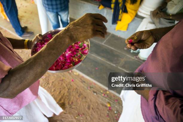 puja prayer offering for sree narayana guru at the sivagiri mutt - sivagiri stock pictures, royalty-free photos & images