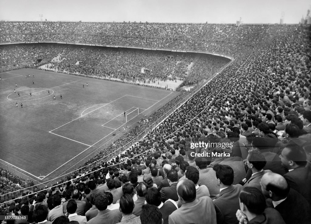 Italy. Lombardy. Milan. view of the stadium during the derby milan-inter. 1959
