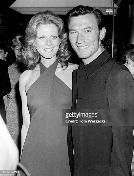 Laurence Harvey with his wife Paulene Stone on June 15, 1972 in London.