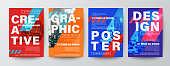 Set of Creative Graphic Design layout. Typography on diagonal grid with red and blue background for Poster, Brochure, Flyer, leaflet, Annual report, Book cover, banner. Template in A4 size.