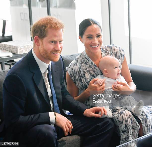 Prince Harry, Duke of Sussex, Meghan, Duchess of Sussex and their baby son Archie Mountbatten-Windsor meet Archbishop Desmond Tutu and his daughter...