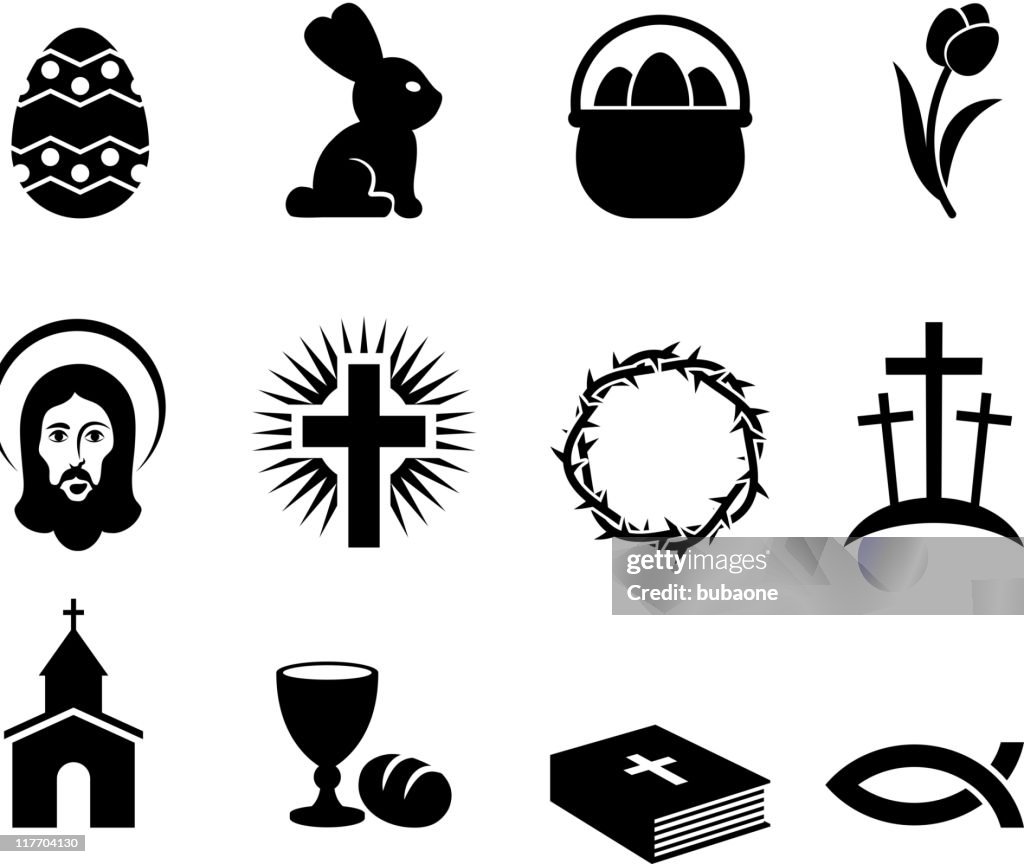 Easter Holiday black and white royalty free vector icon set