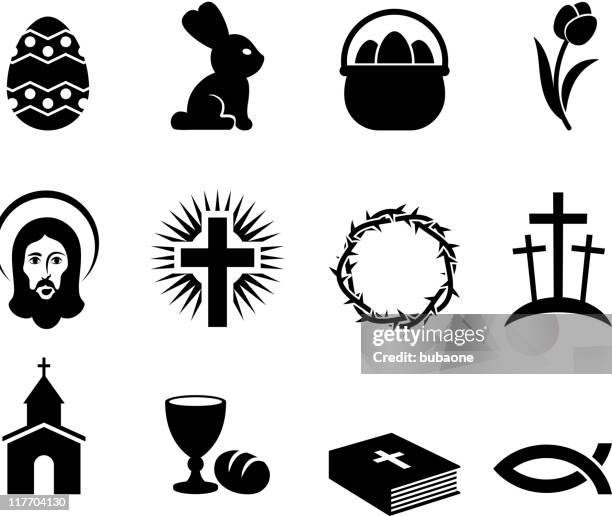 easter holiday black and white royalty free vector icon set - crucifix stock illustrations