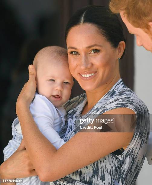 Meghan, Duchess of Sussex and Prince Harry, Duke of Sussex with their son Archie Mountbatten-Windsor meet Archbishop Desmond Tutu and his daughter...