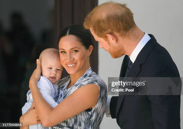 Prince Harry, Duke of Sussex, Meghan, Duchess of Sussex and their baby son Archie Mountbatten-Windsor meet Archbishop Desmond Tutu and his daughter...