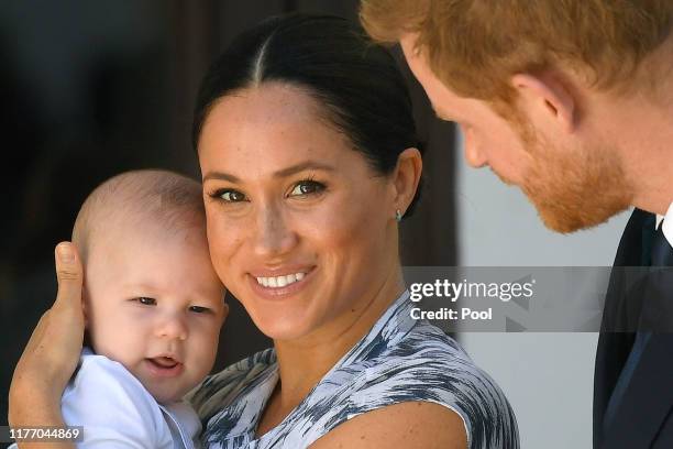 Prince Harry, Duke of Sussex, Meghan, Duchess of Sussex and their baby son Archie Mountbatten-Windsor meet Archbishop Desmond Tutu and his daughter...