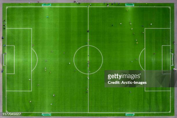 soccer or football field - soccer field above stock pictures, royalty-free photos & images