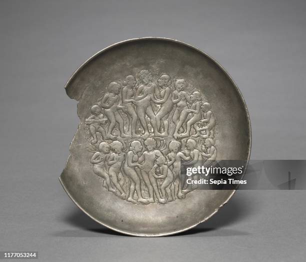 Plate with a Scene of Revelry, 400s. Northwestern India, possibly Tanesara Mahadeva, Gupta period . Silver with alloy of tin and lead with traces of...