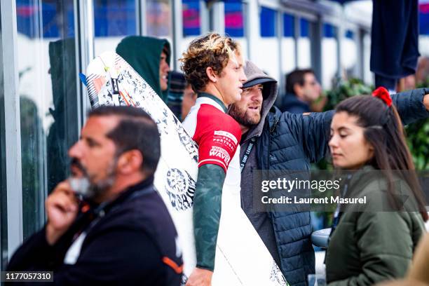 Crosby Colapinto of the United States advances to Round 3 of the 2019 MEO Rip Curl Pro Portugal after winning Heat 2 of Round 2 at Supertubos on...