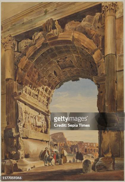 The Arch of Titus and the Coliseum, Rome, 1846. Thomas Hartley Cromek . Watercolor with black ink and graphite underdrawing; sheet: 52.4 x 36 cm .