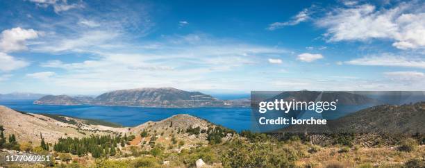 view from kefalonia on ithaca - ithaca greece stock pictures, royalty-free photos & images