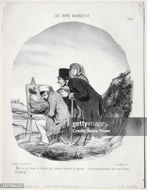 The Good Bourgeois, Plate 23: 'But yes, my dear, I assure you that this gentleman is drawing a landscape.is it not so, sir, that you are drawing a...