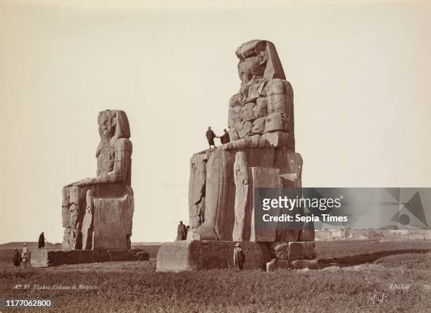 Thebes, The Colossi of Memnon, 1870s. Henri Bechard . Albumen print from wet collodion negative; image: 36 x 26.9 cm ; paper: 36 x 26.9 cm ; matted:...