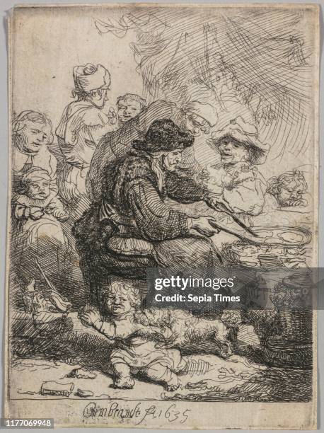 The Pancake Woman, 1635. Rembrandt van Rijn . Etching; sheet: 10.1 x 8 cm .