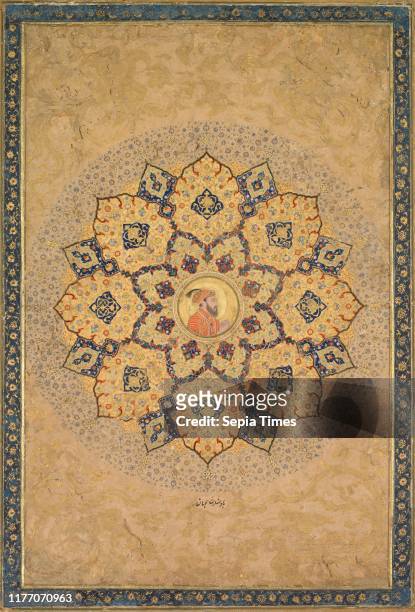 Shamsa with portrait of Aurangzeb , from the Emperor's Album , illumination 1640Ð55; original portrait c. 1640Ð50; altered after 1658. Probably by...