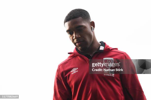 Jordon Ibe of AFC Bournemouth looks on prior to the Carabao Cup Third Round match between Burton Albion and AFC Bournemouth at Pirelli Stadium on...