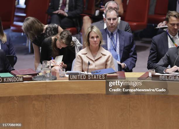 Kelly Craft, Permanent Representative of the United States of America to the United Nations during the Security Council meeting on the situation in...