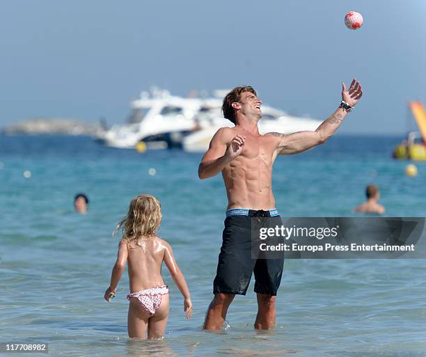 Atletico de Bilbao football player Aitor Ocio and his daughter Naia sighting on June 29, 2011 in Ibiza, Spain.