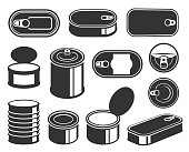 Tin cans black glyph icons vector set