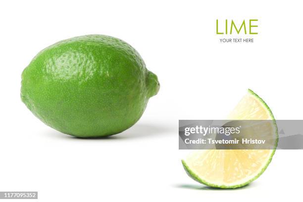 fresh lime on white background. template design - limone stock-fotos und bilder