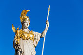 Sculpture of Athena, the Greek goddess of wisdom,outside the Austrian Parliament Building in Vienna