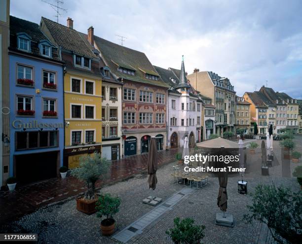 panoramic view of a town square in mulhouse - haut rhin fotografías e imágenes de stock